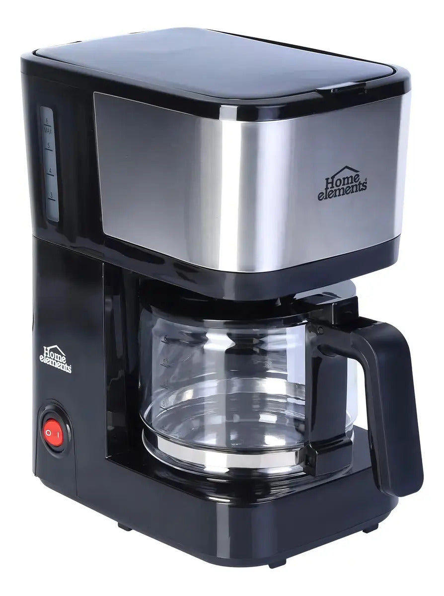 Cafetera 6 Tazas Home Elements HECM9420SS Negra Vidrio